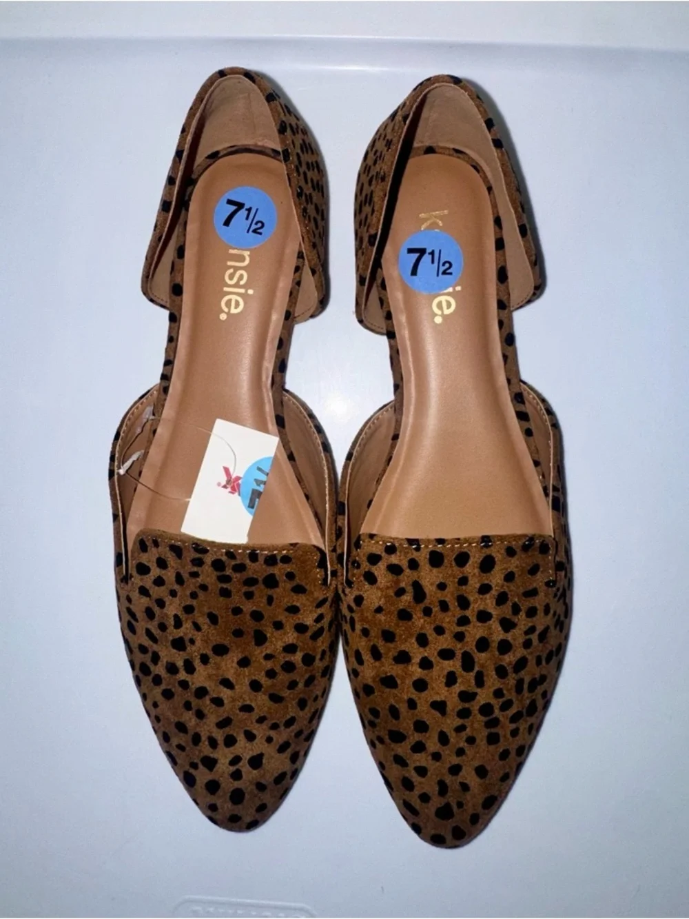 NWT Kensie Leopard Print Pointed D'Orsay Flats Brown/Black - Picture 4 of 10